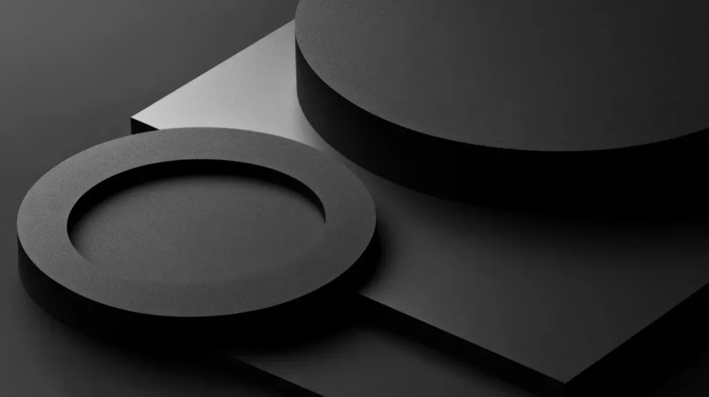 Dark grey geometric discs arranged in low light