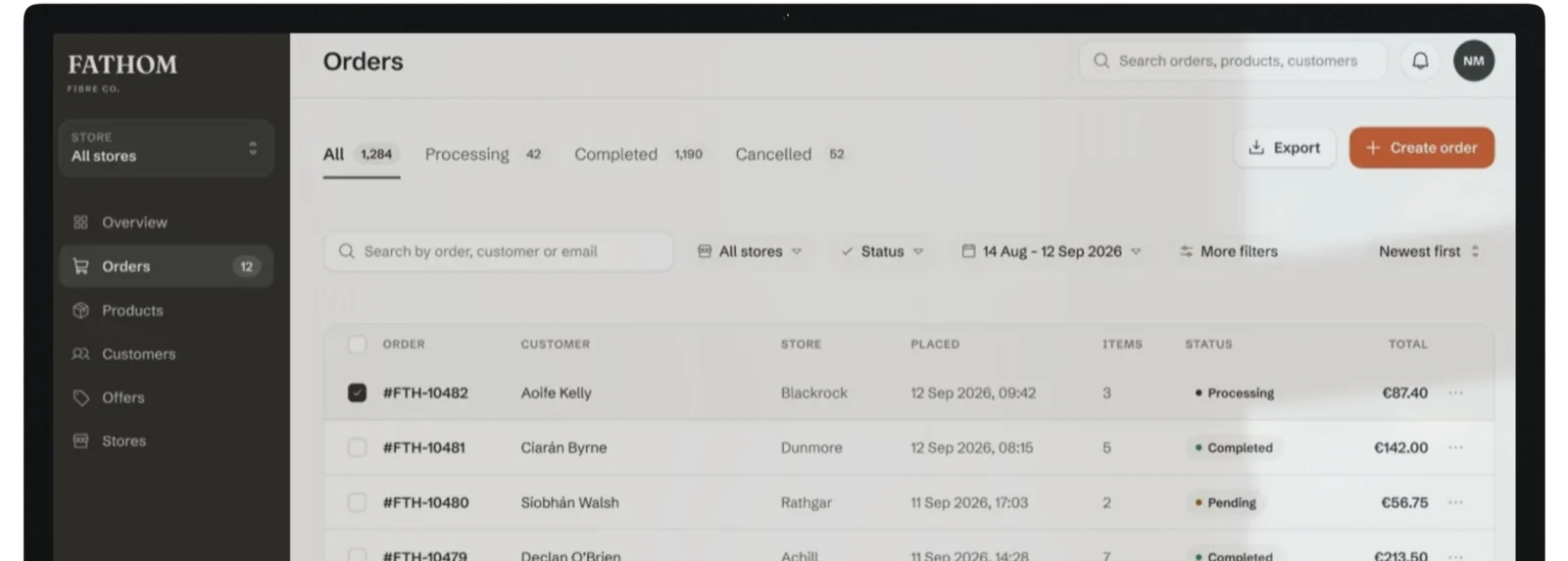 The Fathom back office orders list on an Apple Studio Display