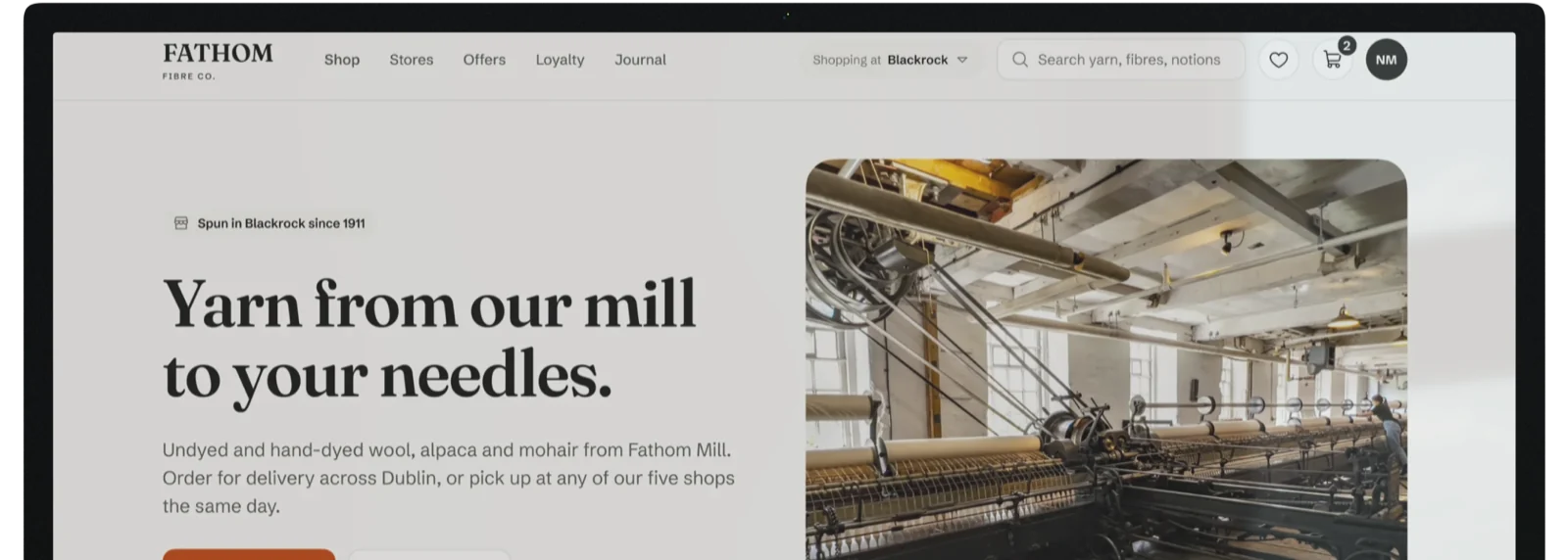 The Fathom yarn web shop homepage on an Apple Studio Display