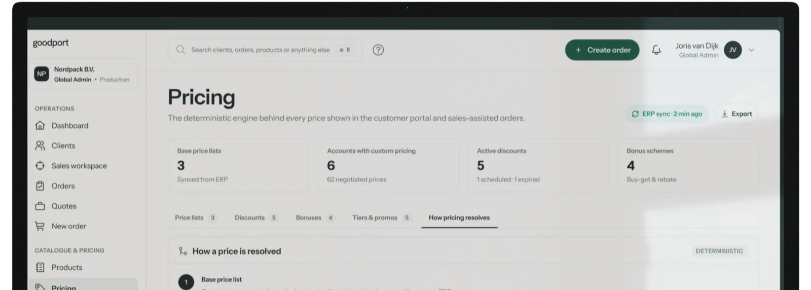 The goodport pricing engine screen on an Apple Studio Display