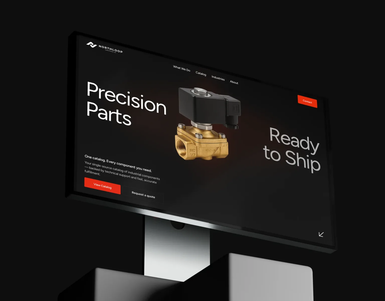 The Northloop homepage on a monitor, reading Precision Parts, Ready to Ship