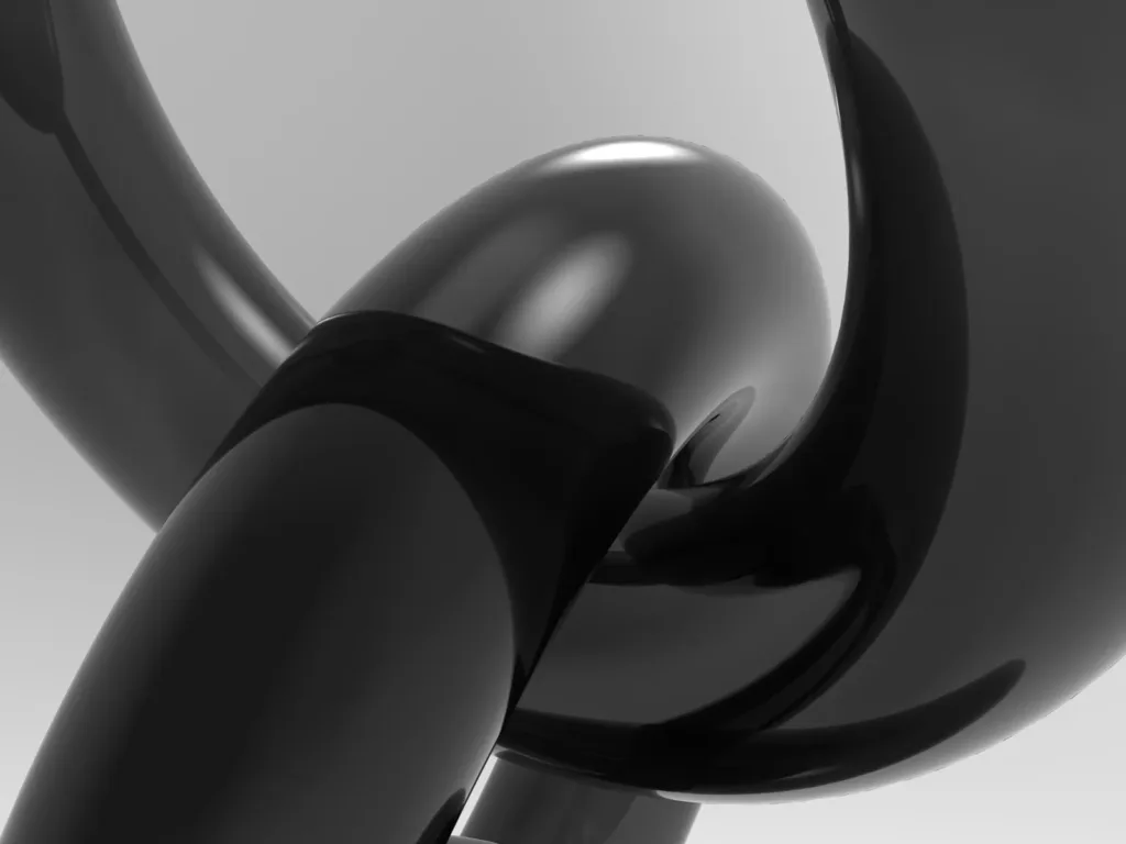 Intertwined glossy black abstract forms