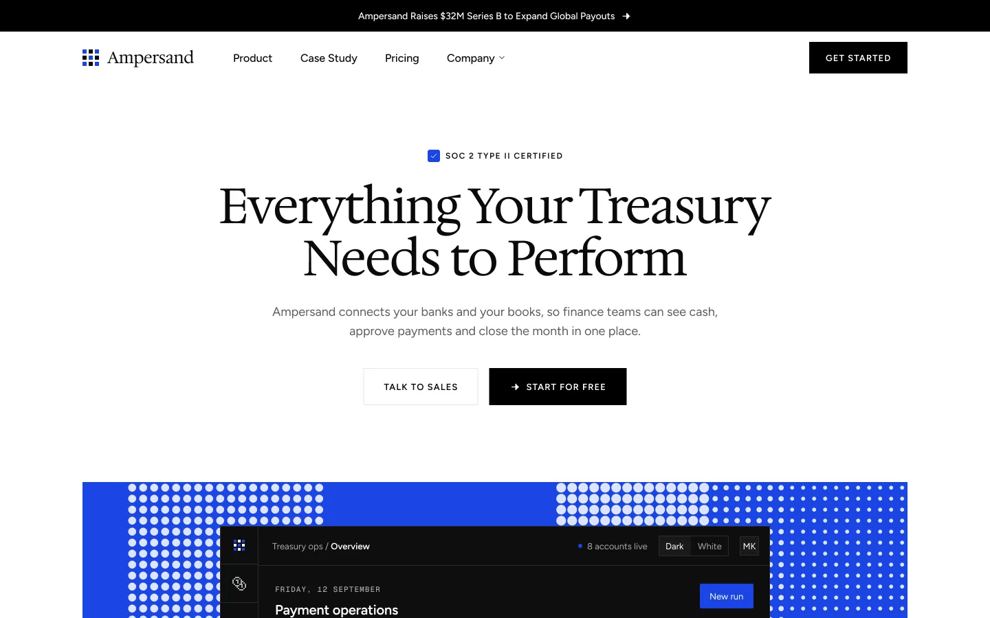 Ampersand treasury website, homepage hero