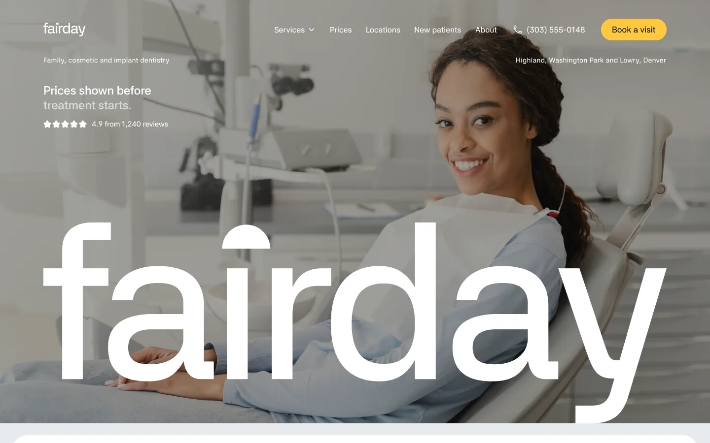 Fairday dental website, homepage hero