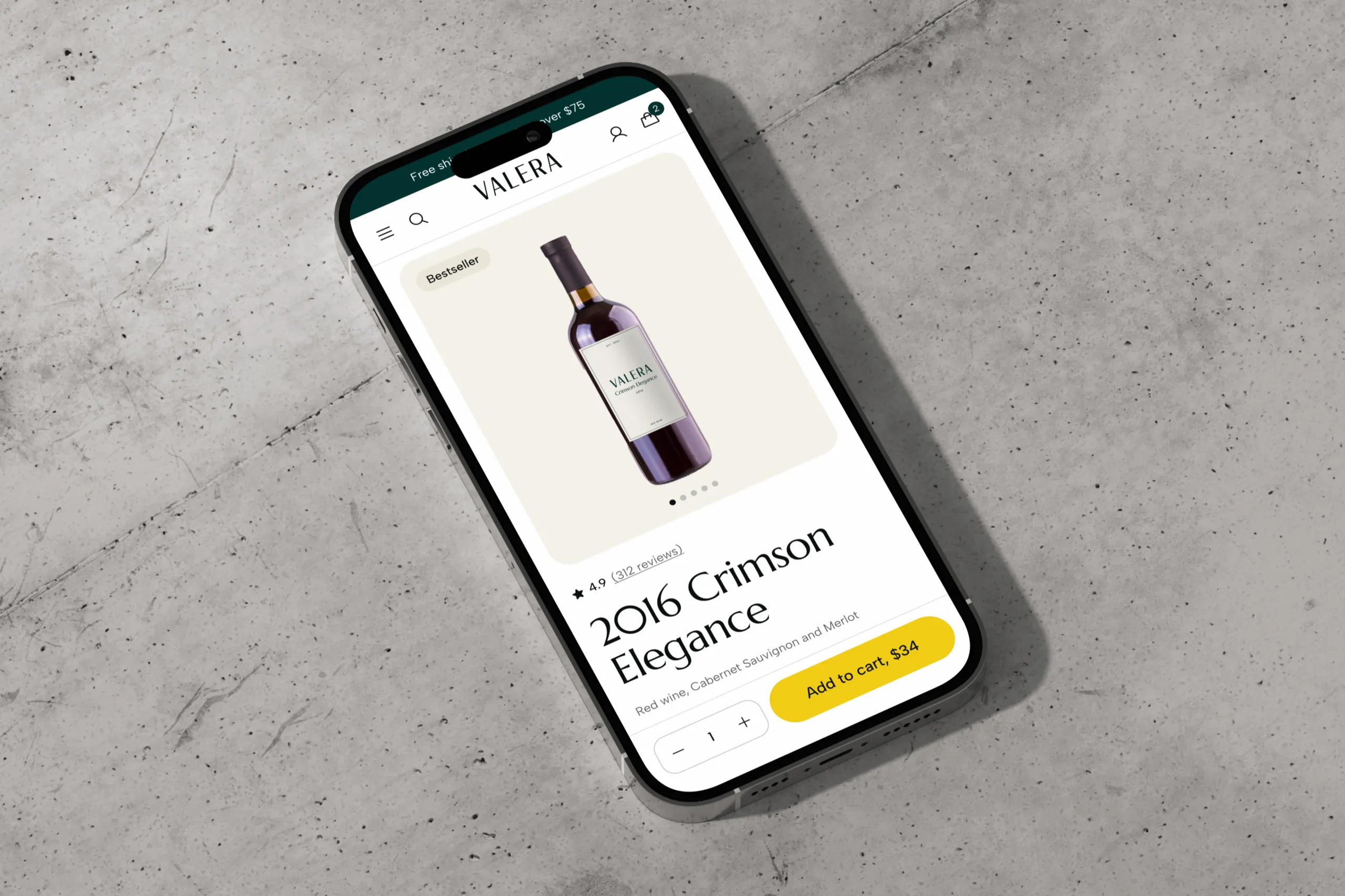 The Valera 2016 Crimson Elegance product page on an iPhone lying on concrete